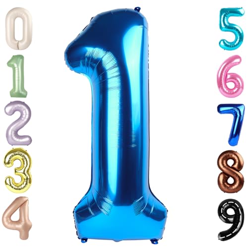 1 Ballon Zahl 40 Zoll Jumbo Metallic Blau 1 Luftballons zum 1. Geburtstag, Folien-Mylar One Ballons für Mädchen Junge 1 11 21 Erster Geburtstag Dekorationen, Babyparty Fotoshooting von Mluchee