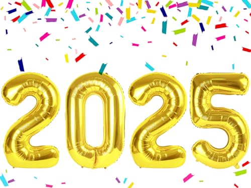 101.6 cm 2025 Zahlenballons, 2025 Gold Ballons, Große Folie Happy New Year Ballons für 2025 Silvester Party Supplies Silvester Dekorationen Weihnachten Abschlussfeier Geburtstag Gold von Mluchee