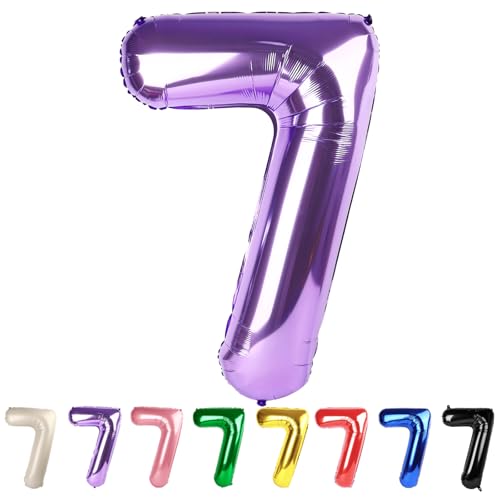 7 Ballon Zahlen Zahl 7 Luftballons 40 Zoll Geburtstagsdekorationen für Jungen Mädchen Lila Happy Birthday Party Dekorationen Big Folie Mylar Ballons für Hochzeit Feier Abschlussfeier von Mluchee