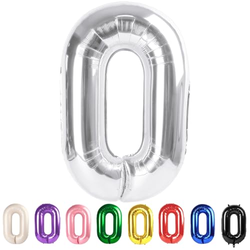 Ballon Zahlen Happy Birthday Dekorationen für Frauen Männer, 40 in Silber Zahl 0 Ballons Jumbo Folie Helium Mylar Party Dekorationen für Hochzeit, Feier, Abschlussfeiern von Mluchee