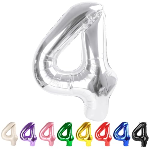 Ballon Zahlen Happy Birthday Dekorationen für Frauen Männer, 40 in Silber Zahl 4 Ballons Jumbo Folie Helium Mylar Party Dekorationen für Hochzeit, Feier, Abschlussfeiern von Mluchee