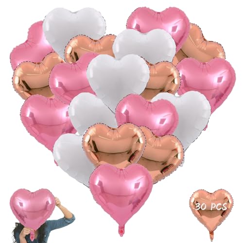 30 Stück Herz Folienballon, 18 Zoll Herz Helium Luftballons, Weiß Rosa Roségold, Herzluftballons, für Hochzeit, Geburtstagsdeko, Romantische Atmosphäre, Heiratsantrag, Valentinstag Deko und Hochzeit von Mmgoqqt