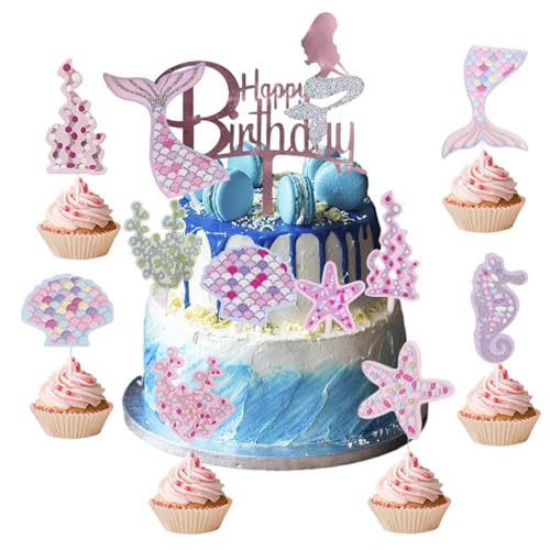 Mmgoqqt Meerjungfrau Tortendeko Geburtstag Mädchen, 19 Stück Glitzer Meerjungfrau Torten Deko, Ocean Theme Kuchendekoration, für Mädchen Party Geburtstag Party Kuchen Dekoration Supplies von Mmgoqqt