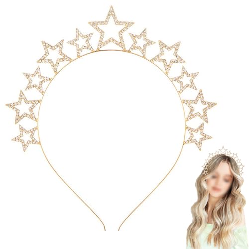 Mmgoqqt Sterne Stirnband, Stern Haarband Haarschmuck Stern Geburtstag Party, Glitzernde Haarbänder Krone Stirnbänder, Kopfstück Cosplay Kostüm Haar Accessoire für Frauen und Mädchen, Gold von Mmgoqqt