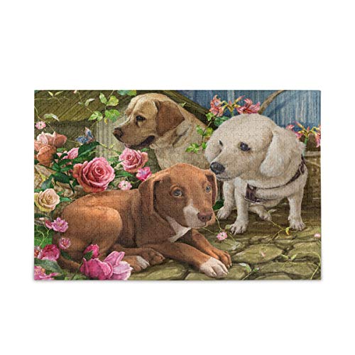 Mnsruu 1000 Teile Puzzle Hunde Rose Blumen Puzzles für Erwachsene Kinder Familie von Mnsruu