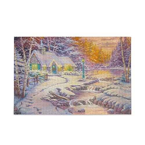 Mnsruu 1000 Teile Puzzle Winterhaus Puzzles für Erwachsene Kinder Familie von Mnsruu