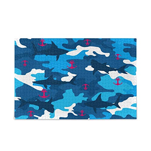 Mnsruu Anchor Shark Camouflage Blau Jigsaw Puzzle Freizeit Kreative Spiele 1000 Teile für Erwachsene Kinder Geschenk von Mnsruu