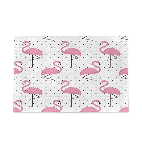 Mnsruu Cartoon Flamingo Polka Dots Weiß Puzzle Freizeit Kreative Spiele 1000 Teile für Erwachsene Kinder Geschenk von Mnsruu