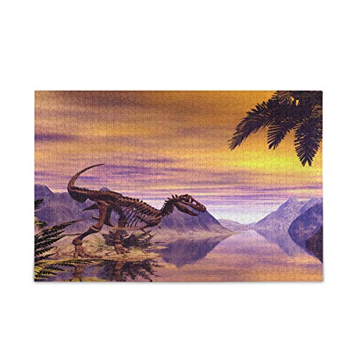 Mnsruu Dinosaurier Skelett Landschaft Sonnenuntergang Puzzle Freizeit Kreative Spiele 1000 Teile für Erwachsene Kinder Geschenk von Mnsruu