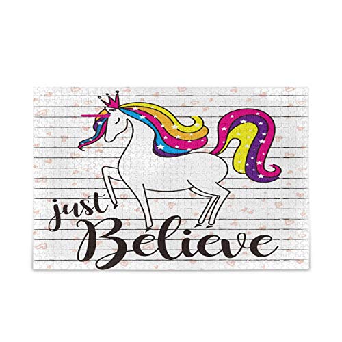 Mnsruu Einhorn Stripe Just Believe Puzzle Freizeit Kreative Spiele 1000 Teile für Erwachsene Kinder Geschenk von Mnsruu