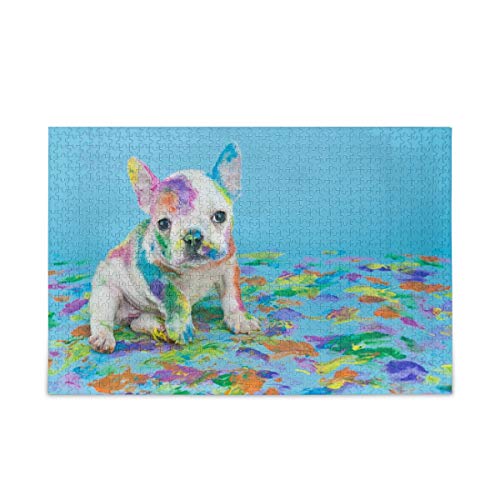 Mnsruu Französische Bulldogge Welpe Hund Kunst Puzzle Freizeit Kreative Spiele 1000 Teile für Erwachsene Kinder Geschenk von Mnsruu