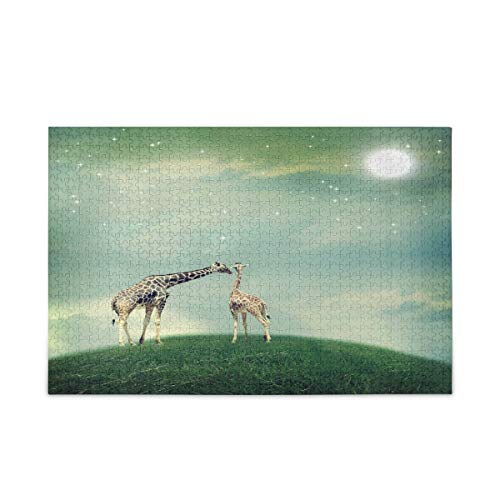 Mnsruu Giraffe Mond Nacht Berg Starry Puzzle Freizeit Kreative Spiele 1000 Teile für Erwachsene Kinder Geschenk von Mnsruu