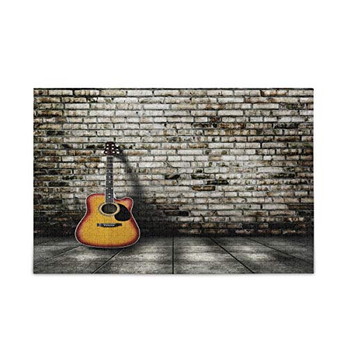 Mnsruu Gitarre Musik Brick Wall Vintage Puzzle Freizeit Kreative Spiele 1000 Teile für Erwachsene Kinder Geschenk von Mnsruu