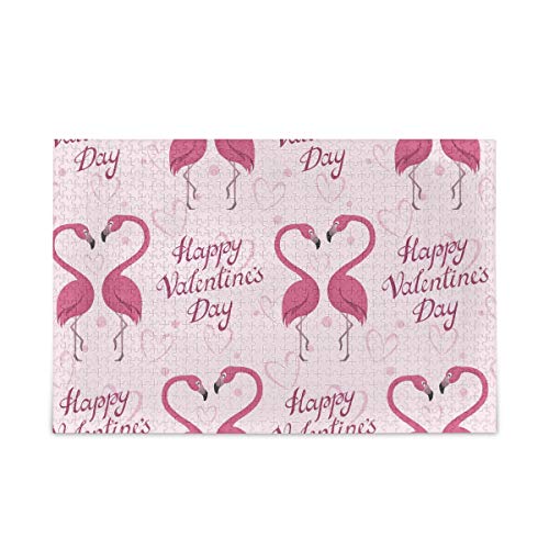 Mnsruu Happy Valentines Day Flamingo Rosa Puzzle Freizeit Kreative Spiele 1000 Teile für Erwachsene Kinder Geschenk von Mnsruu