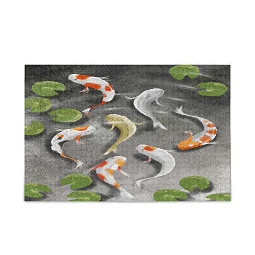 Mnsruu Hipster Koi Karpfen Fisch Japanische Lotusblatt Puzzle Freizeit Kreative Spiele 1000 Teile für Erwachsene Kinder Geschenk von Mnsruu