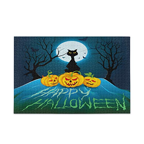 Mnsruu Kürbis Halloween Fledermaus Katze Puzzle Freizeit Kreative Spiele 1000 Teile für Erwachsene Kinder Geschenk von Mnsruu