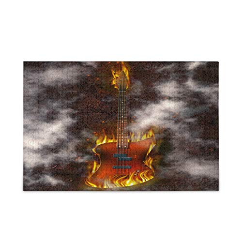 Mnsruu Musik Flaming Bass Gitarre Vintage Puzzle Freizeit Kreative Spiele 1000 Teile für Erwachsene Kinder Geschenk von Mnsruu