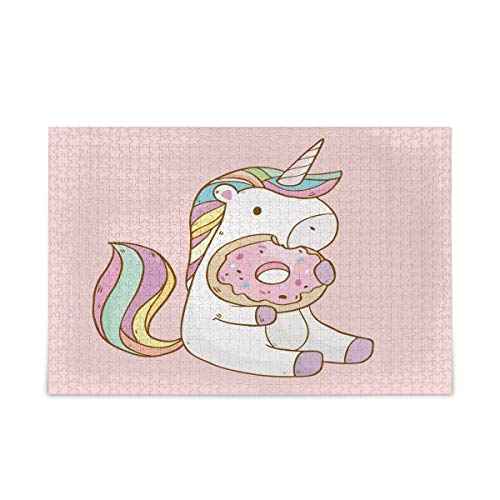 Mnsruu Niedliches Cartoon Einhorn Essen Donut Puzzle Freizeit Kreative Spiele 1000 Teile für Erwachsene Kinder Geschenk von Mnsruu