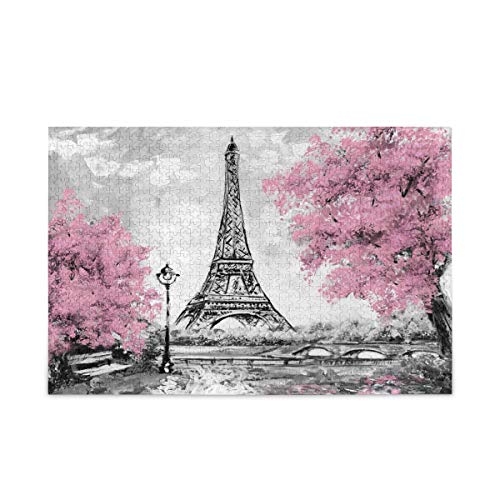 Mnsruu Pink Flower Tree Big Ben Puzzle Freizeit Kreative Spiele 1000 Teile für Erwachsene Kinder Geschenk von Mnsruu