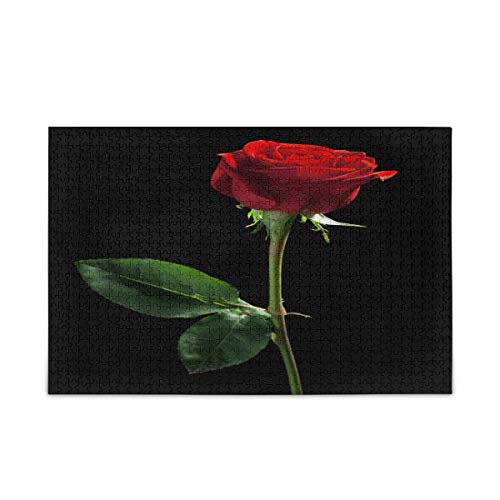 Mnsruu Red Rose Black Jigsaw Puzzle Freizeit Kreative Spiele 1000 Teile für Erwachsene Kinder Geschenk von Mnsruu