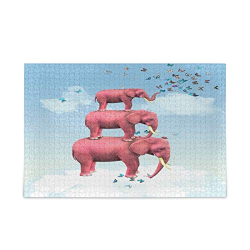 Mnsruu Rosa Elefant Wolke Schmetterling Puzzle Freizeit Kreative Spiele 1000 Teile für Erwachsene Kinder Geschenk von Mnsruu