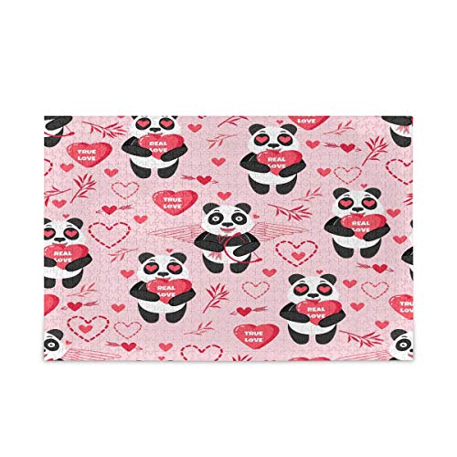 Mnsruu Rosa Pfeil Herz Liebe Panda Bambus Puzzle Freizeit Kreative Spiele 1000 Teile für Erwachsene Kinder Geschenk von Mnsruu