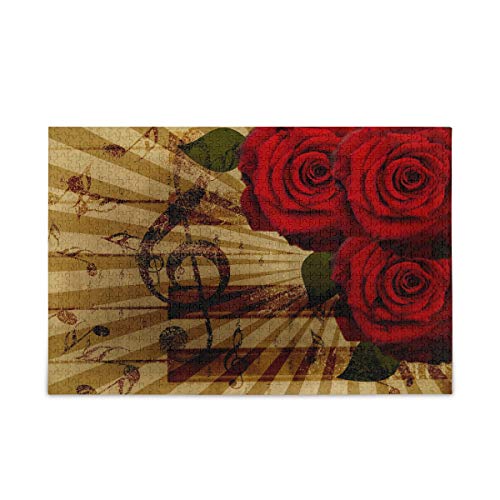 Mnsruu Rose Blume Musiknoten Abstrakt Vintage Puzzle Freizeit Kreative Spiele 1000 Teile für Erwachsene Kinder Geschenk von Mnsruu