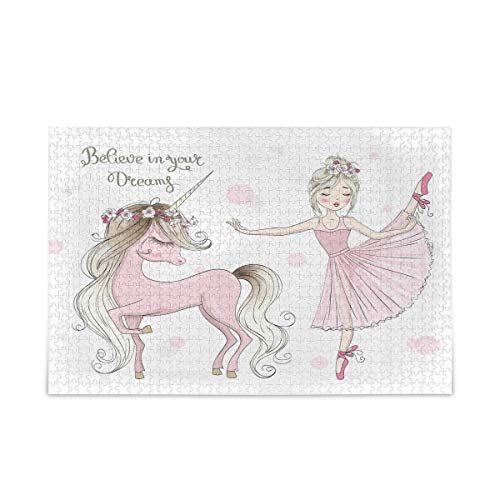 Mnsruu Schöne Einhorn Ballerina Mädchen Zitate Puzzle Freizeit Kreative Spiele 1000 Teile für Erwachsene Kinder Geschenk von Mnsruu