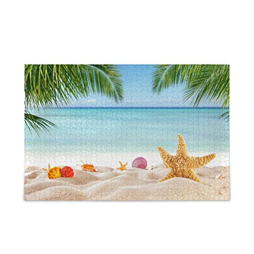 Mnsruu Seashore Seestern Muschel Palmblatt Sand Strand Puzzle Freizeit Kreative Spiele 1000 Teile für Erwachsene Kinder Geschenk von Mnsruu