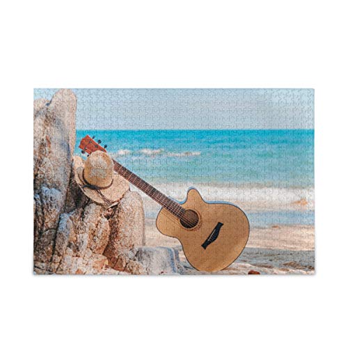 Mnsruu Sommer Gitarre Strand Welle Sand Puzzle Freizeit Kreative Spiele 1000 Teile für Erwachsene Kinder Geschenk von Mnsruu