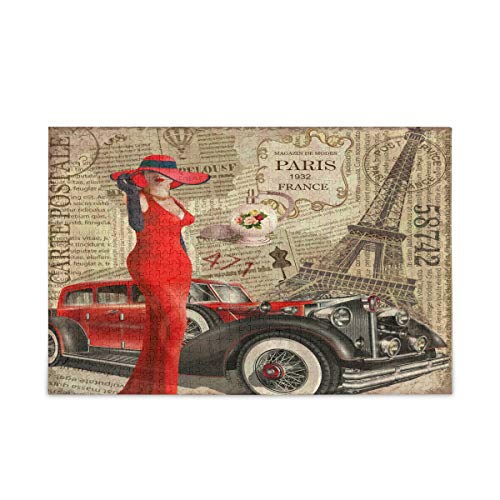 Mnsruu Vintage Auto Paris Eiffelturm Puzzle Freizeit Kreative Spiele 1000 Teile für Erwachsene Kinder Geschenk von Mnsruu