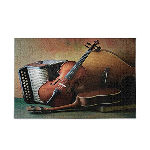 Mnsruu Vintage Musik Gitarre Puzzle Freizeit Kreative Spiele 1000 Teile für Erwachsene Kinder Geschenk von Mnsruu