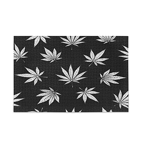 Schwarz Weiße Cannabis Marihuana Blätter Jigsaw Puzzle 1000 Teile für Erwachsene Klassische Jigsaw Puzzles aus Papier Wanddekoration Geschenk ab 12 (70x50cm) von Mnsruu