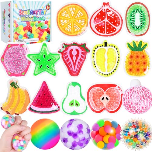 12 Stück Anti Stress Bälle, Obst Antistressball Stress Bälle, Kühlkissen für Kinder Erwachsene, Obst kühlpads Kinder, Quetschball Antistress Spielzeug für Kinder und Erwachsene von MoZkkiz