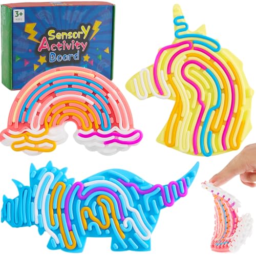 3 Pcs Sensorik Activity Board, Fidget Toy Sensory Play Tray Autismus Spielzeug, with Travel Bag & 36 Strings, Doppelseitiges Sensorisches Spielzeug Activity Board für Kinder Ab 3 Jahr & Erwachsene von MoZkkiz