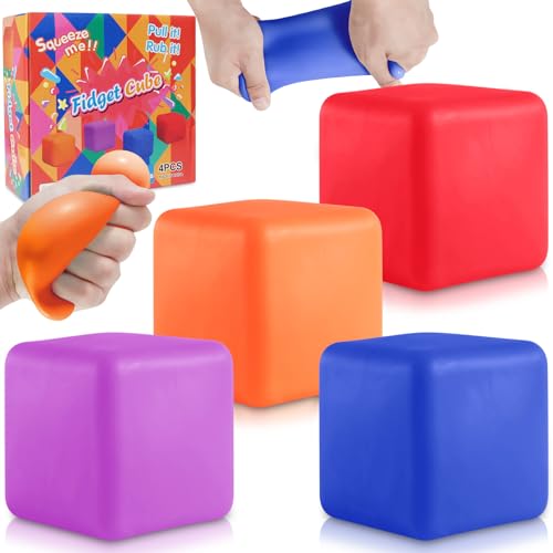 4 Stück Stressball Anti Stress Bälle Würfelförmig Knetball Slow Rising Stress Ball, Stressball Kinder Erwachsene, Fidget Würfelförmig Toy Antistressbälle, Sensory Quetschball , Knautschball von MoZkkiz