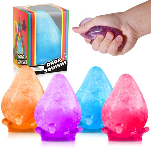 4 Stück Antistressball Kinder Erwachsene, Water Drop Squeeze Squishy Anti Stress Bälle, Stressbälle Fidget Toy Stressabbau, Antistress Quetschball Sensorische Stressball Sugar Ball Stress Spielzeug von MoZkkiz