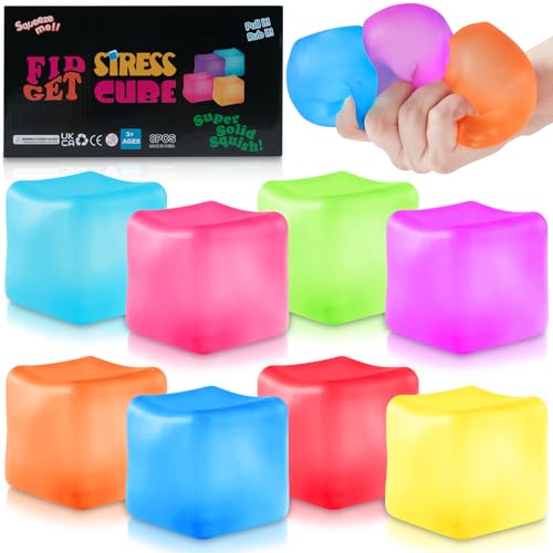 8 Stück Antistressball Kinder Und Erwachsene, Stressbälle Squeeze Cube Fidget Toys, Anti Stress Bälle Angst Und Stressabbau Würfel, Antistress Quetschball Sensorische Spielzeug von MoZkkiz