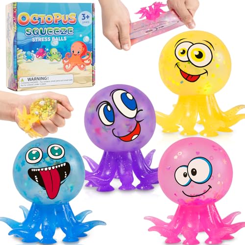 4Stück Oktopus Antistressball , Stressball Erwachsene und Kinder, Octopus Anti Stress Bälle, Mochi Squishy Fidget Toy, Knautschball Stressbälle Lindert Stress und Wut, Sugar Ball Stress Ball von MoZkkiz