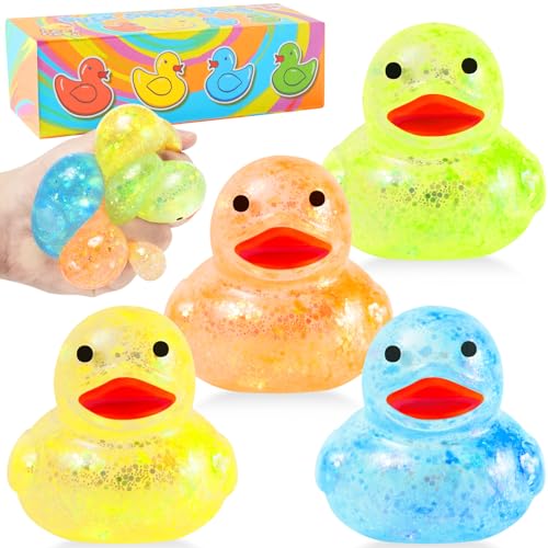 4 Stück Ducks Squishy Anti Stressball für Erwachsene und Kinder, Mini Rubber Enten Knautschball, Wutball Stressbälle, Squeeze Ball Anti Stress Spielzeug, Mochi Fidget Toy, Bad & Pool Spaß von MoZkkiz