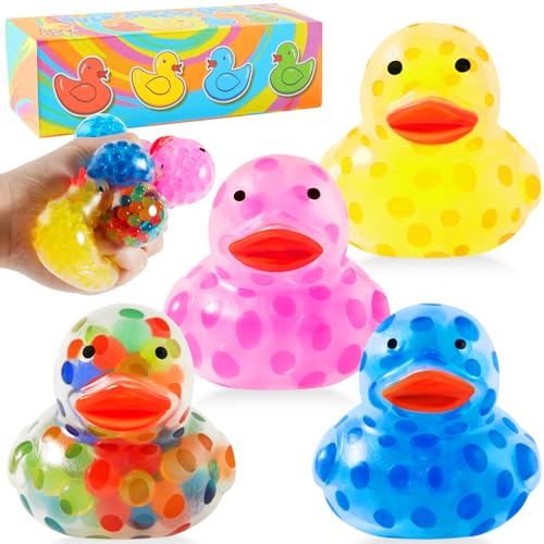 Wiederverwendbare 4 Stück Antistressball, Mini Duck Stressbälle, Knautschball für Kinder und Erwachsene - Stressball zum Kneten, Knetball für Hände Therapie, Squeeze Ball Anti Stress Spielzeug von MoZkkiz