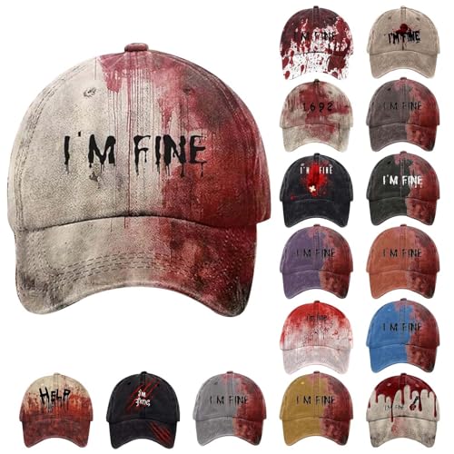 Blood Stain & Dirt Dead Zombies Baseball Cap Unisex I'm Fine Baseball Cap, Bloody I'M Fine Hat, Halloween Cosplay Cap für Frauen Männer von Mobanna