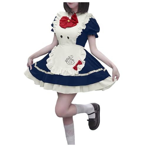 Damen Anime French Maid Dress Slim Fit Dienstmädchen Kostüm Faschingskostüme Oktoberfest Casual Regular Halloween Kostüm Weihnachten Halloween Kawaii Freizeit Cosplay Kleid Anime Maid Für Halloween von Mobanna