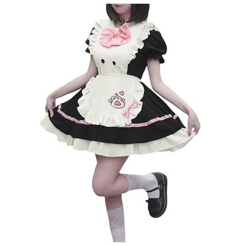 Damen Anime French Maid Dress Slim Fit Dienstmädchen Kostüm Faschingskostüme Oktoberfest Casual Regular Halloween Kostüm Weihnachten Halloween Kawaii Freizeit Cosplay Kleid Anime Maid Für Halloween von Mobanna