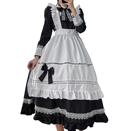 French Maid Dress - Niedliche Maid Anime Cosplay Kleid für Halloween Maid Kostüm Outfit Set Schwarz, Größe S-4XL von Mobanna