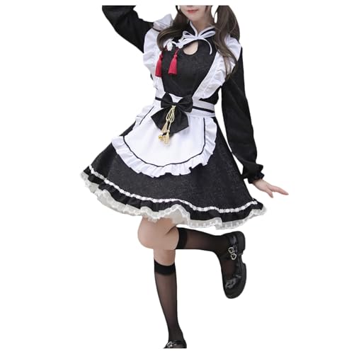 French Maid Dress Niedliche Maid Anime Cosplay Kleid für Halloween Maid Kostüm Outfit Set Schwarz, Größe S-4XL von Mobanna