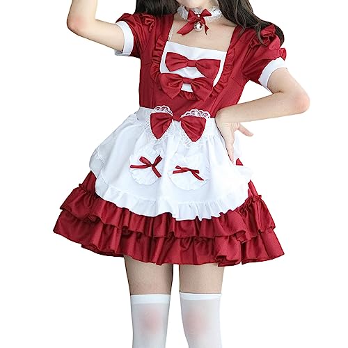 French Maid Dress Niedliche Maid Anime Cosplay Kleid für Halloween Maid Kostüm Outfit Set Schwarz, Größe S-4XL von Mobanna