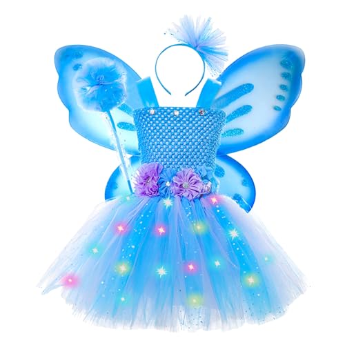 Mobanna 4 Stück Schmetterling Kostüm Kinder Mädchen Schmetterlingsflügel - Feenflügel Mit Leuchtend Tutu Kleid Tüllrock Zauberstab und Haarreif Für Fasching Karneval Halloween von Mobanna