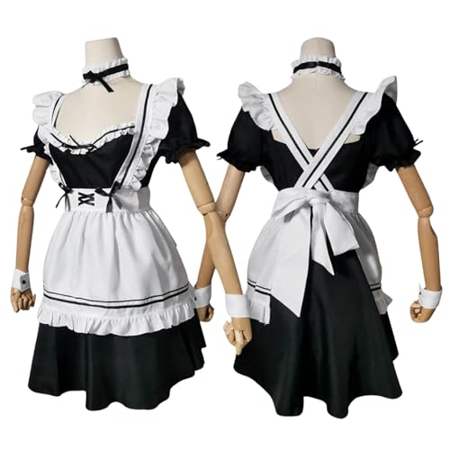 Mobanna Anime French Maid Dress Damen Casual Cosplay Kleid Faschingskostüme Klassisches Slim Fit Maid Set Halloween Kostüm Freizeit Niedliche Maid Kostüm Niedliche Maid Für Halloween von Mobanna