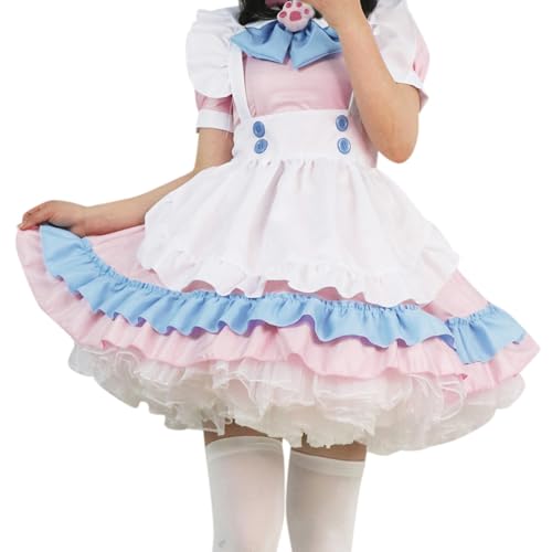 Mobanna Anime French Maid Dress Damen Casual Halloween Kostüm Niedliche Maid Cosplay Regular Fit Kawaii Klassisches Kostüm Faschingskostüme Freizeit Slim Kleid Maid Outfit Für Halloween von Mobanna